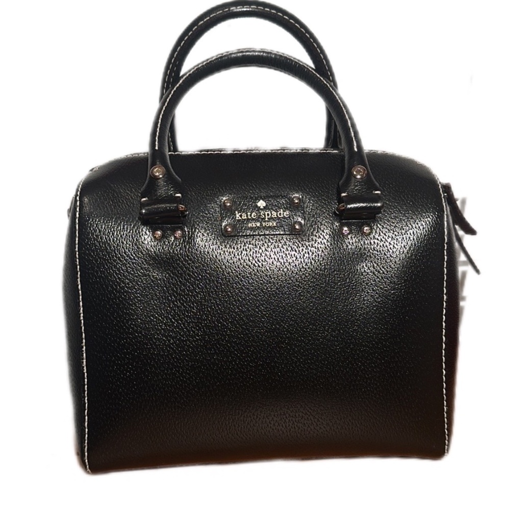 Kate Spade Black Leather Crossbody Satchel Tote Bag Adjustable Strap - Picture 9 of 15